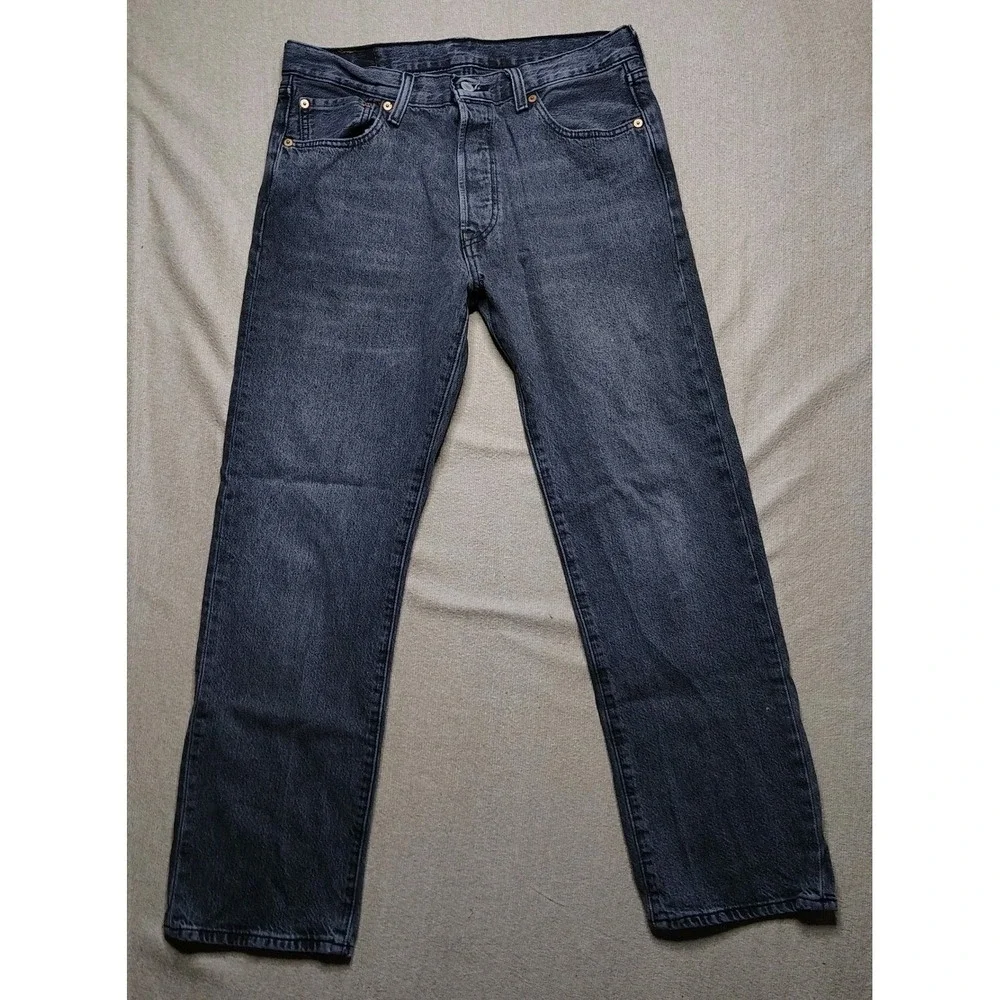 Levi's 501 Mens Jeans W33 L30 Gray Button Fly Straight Leg Denim Pants